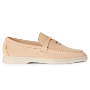 Loro Piana Summer Charms Walk Suede Goatskin Pink Sand Loafers