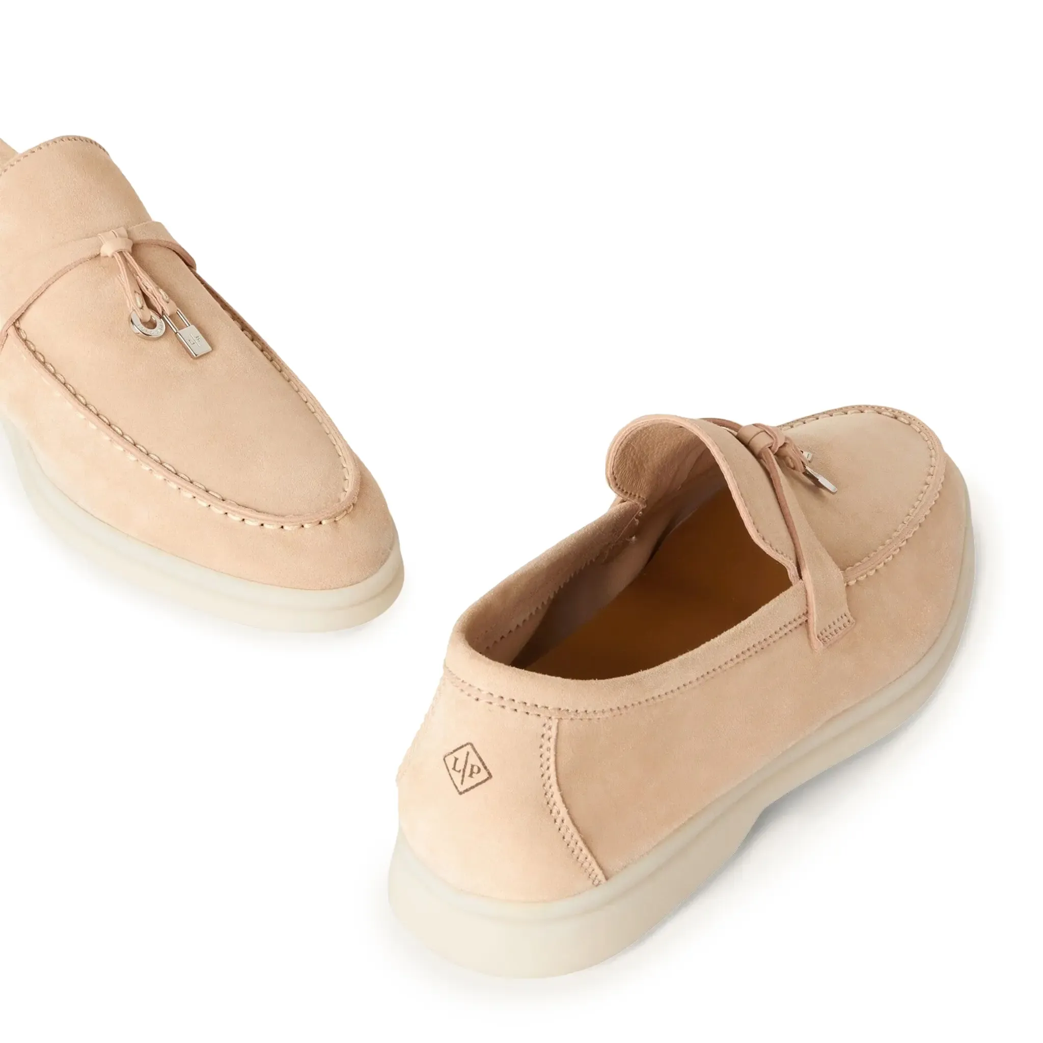 Loro Piana Summer Charms Walk Suede Goatskin Pink Sand Loafers