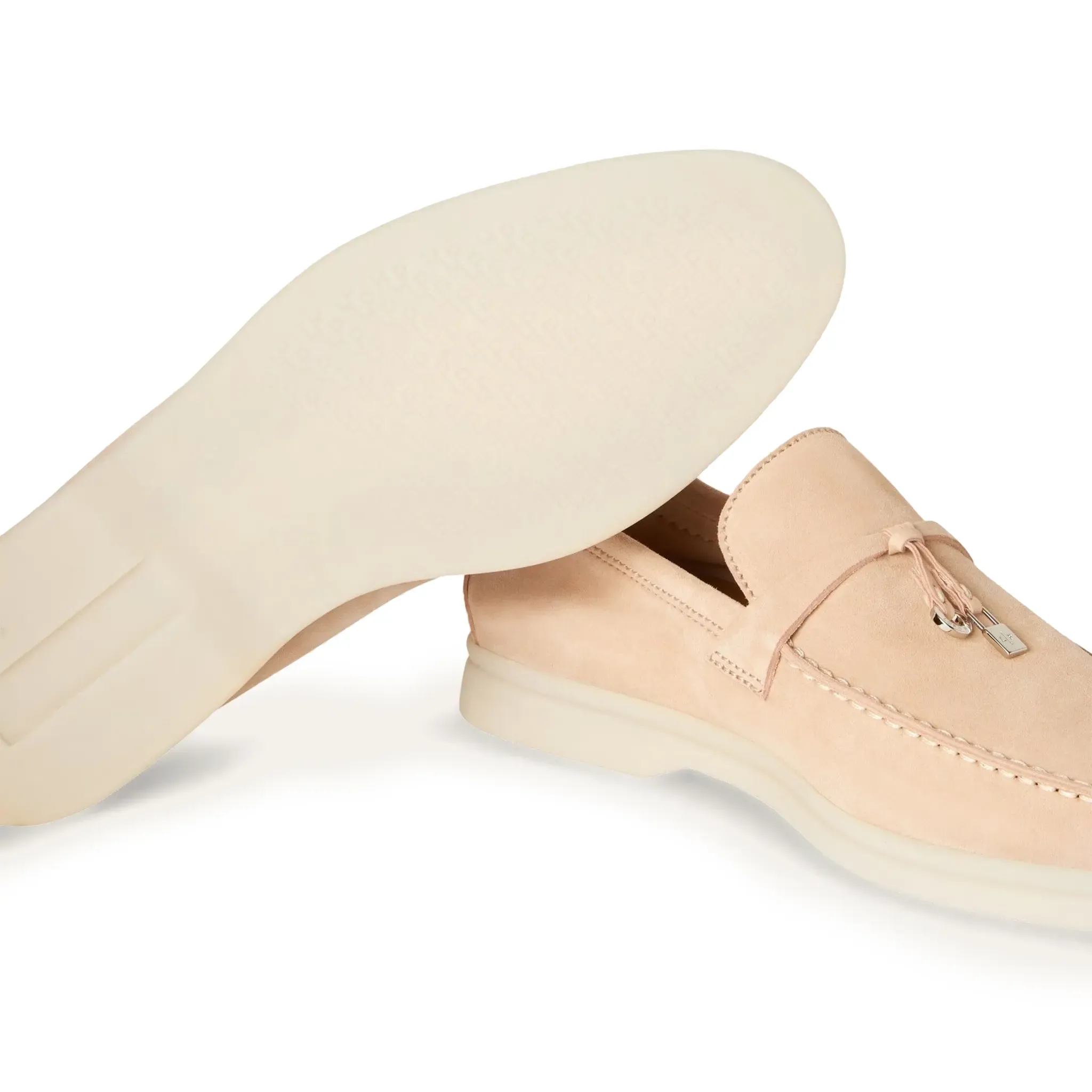 Loro Piana Summer Charms Walk Suede Goatskin Pink Sand Loafers