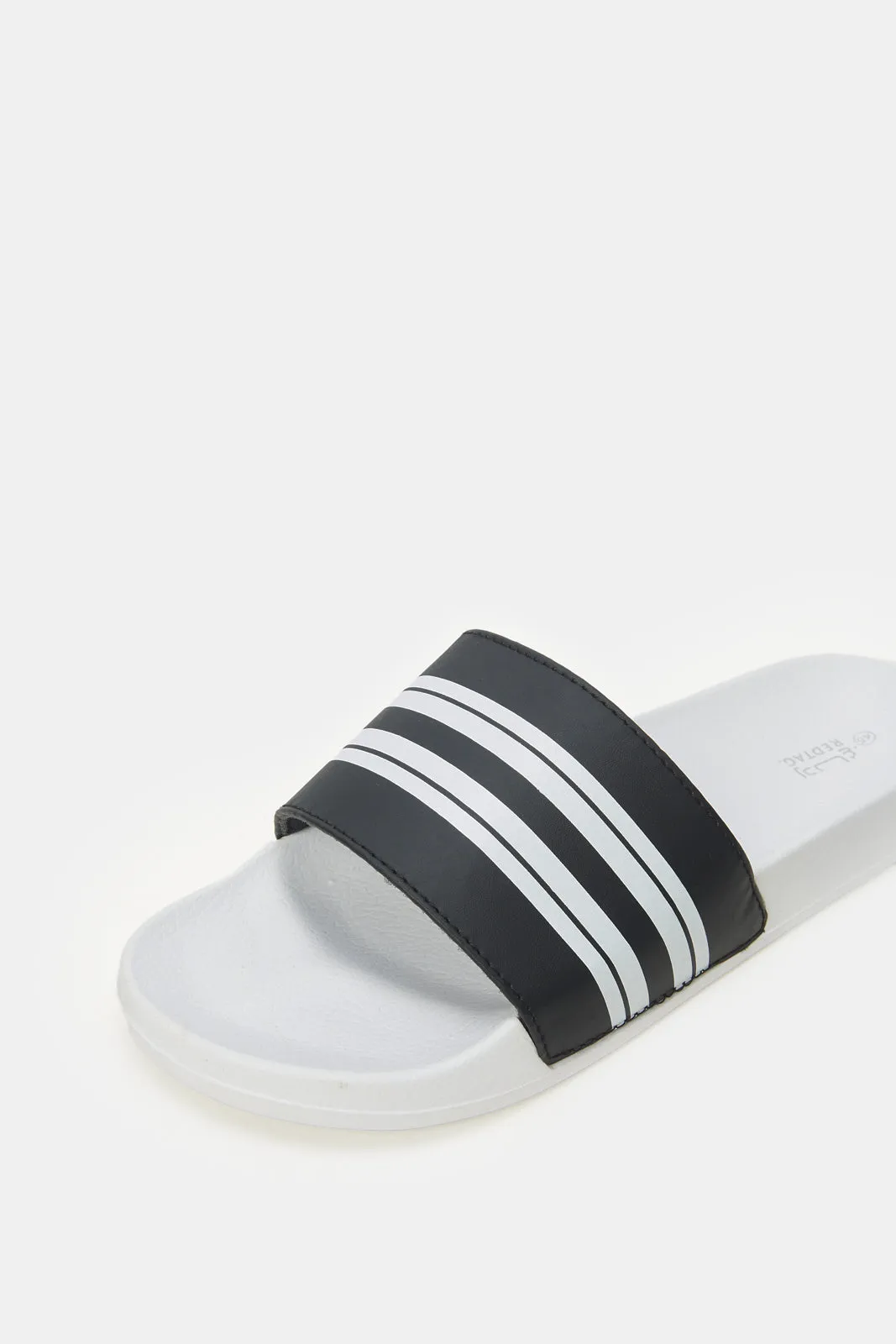 Men White Striped Slide