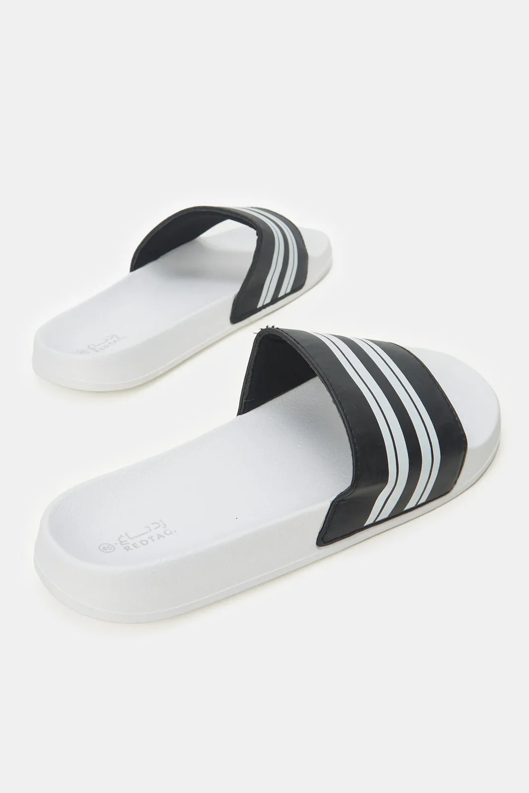 Men White Striped Slide