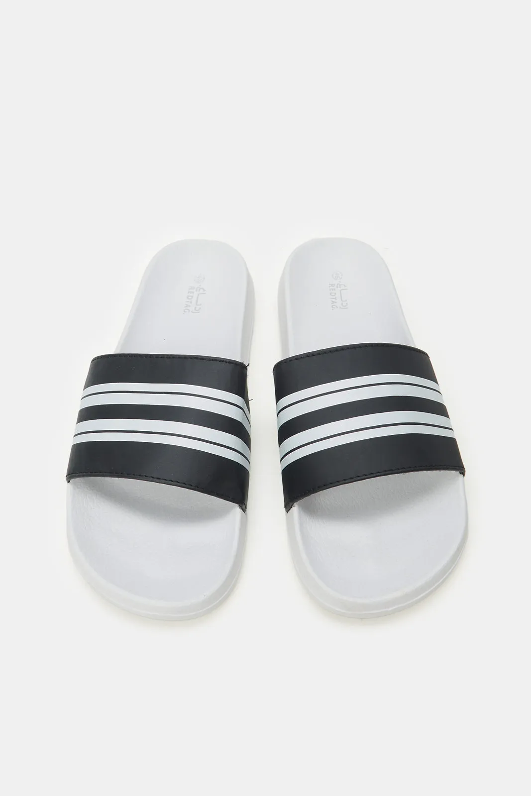 Men White Striped Slide