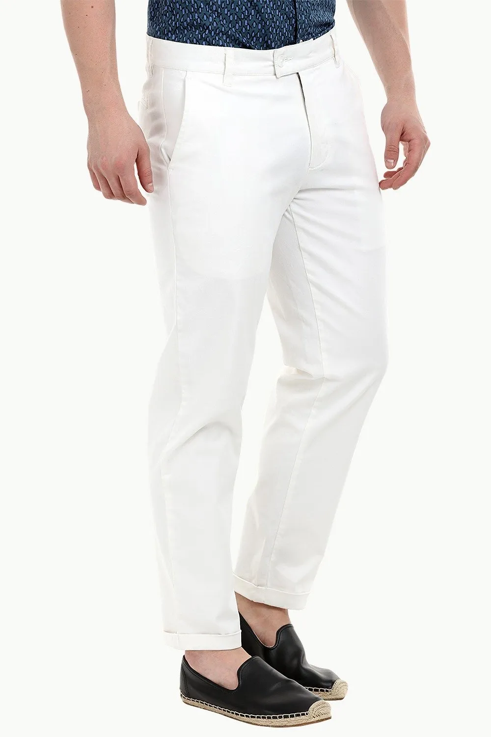 Men'S White Stretchable Straight Twill Pants