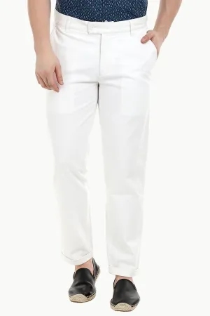 Men'S White Stretchable Straight Twill Pants