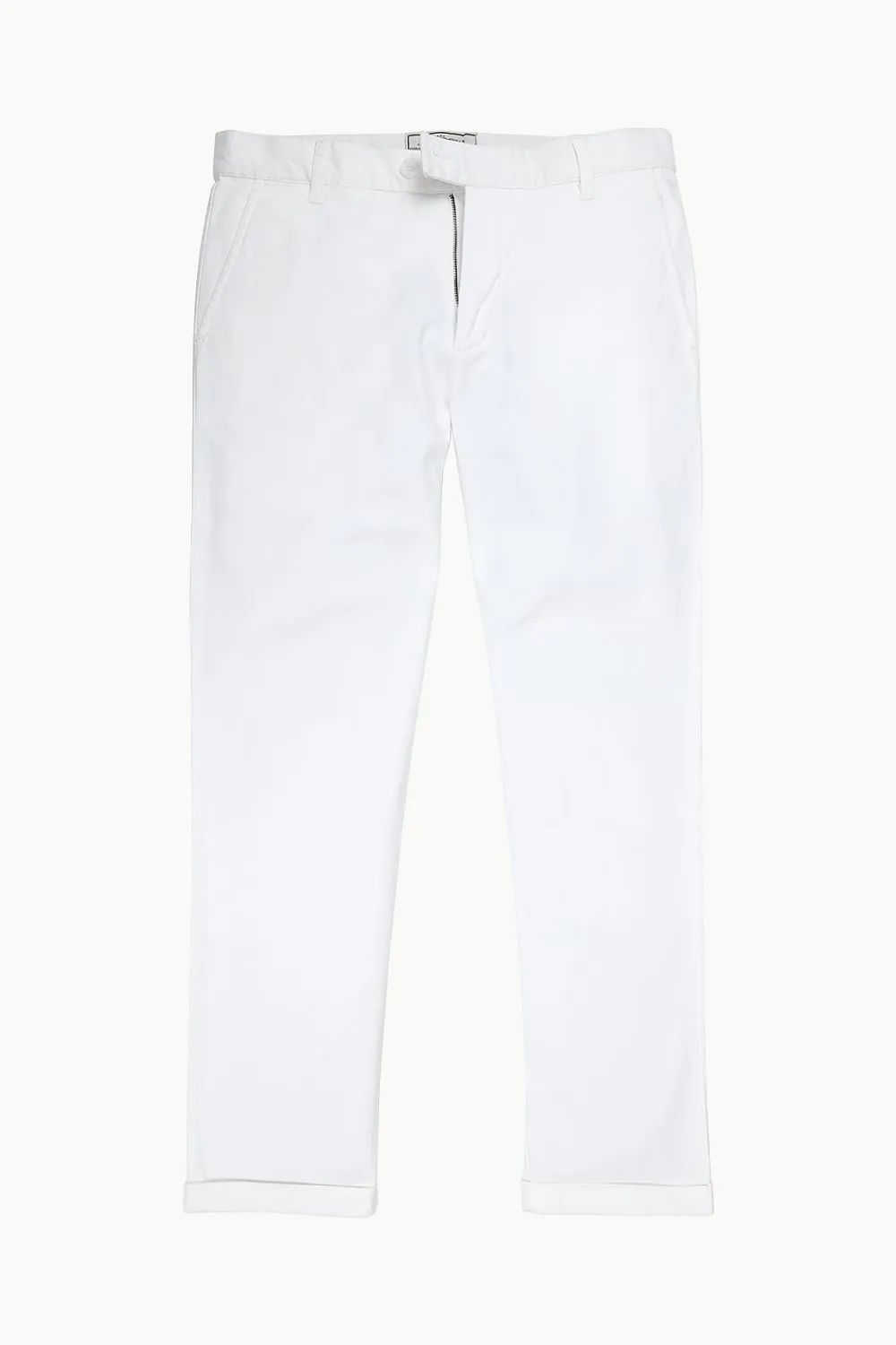 Men'S White Stretchable Straight Twill Pants