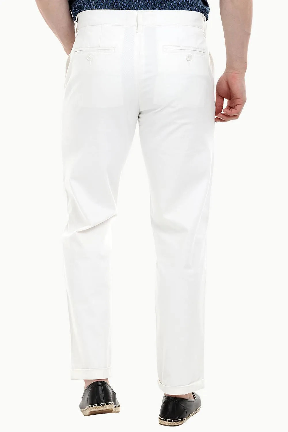 Men'S White Stretchable Straight Twill Pants