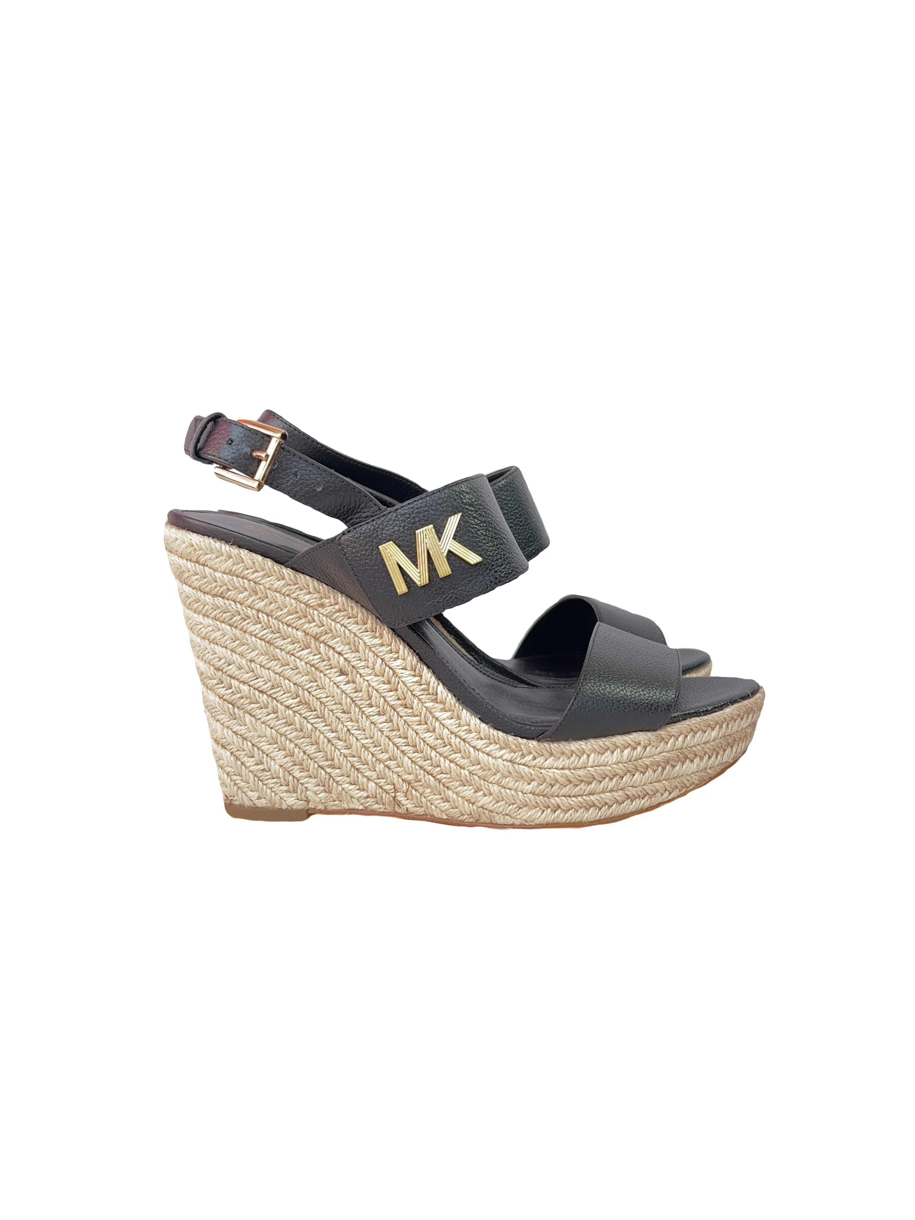 Michael Michael Kors black leather espadrille wedges size 10 NEW