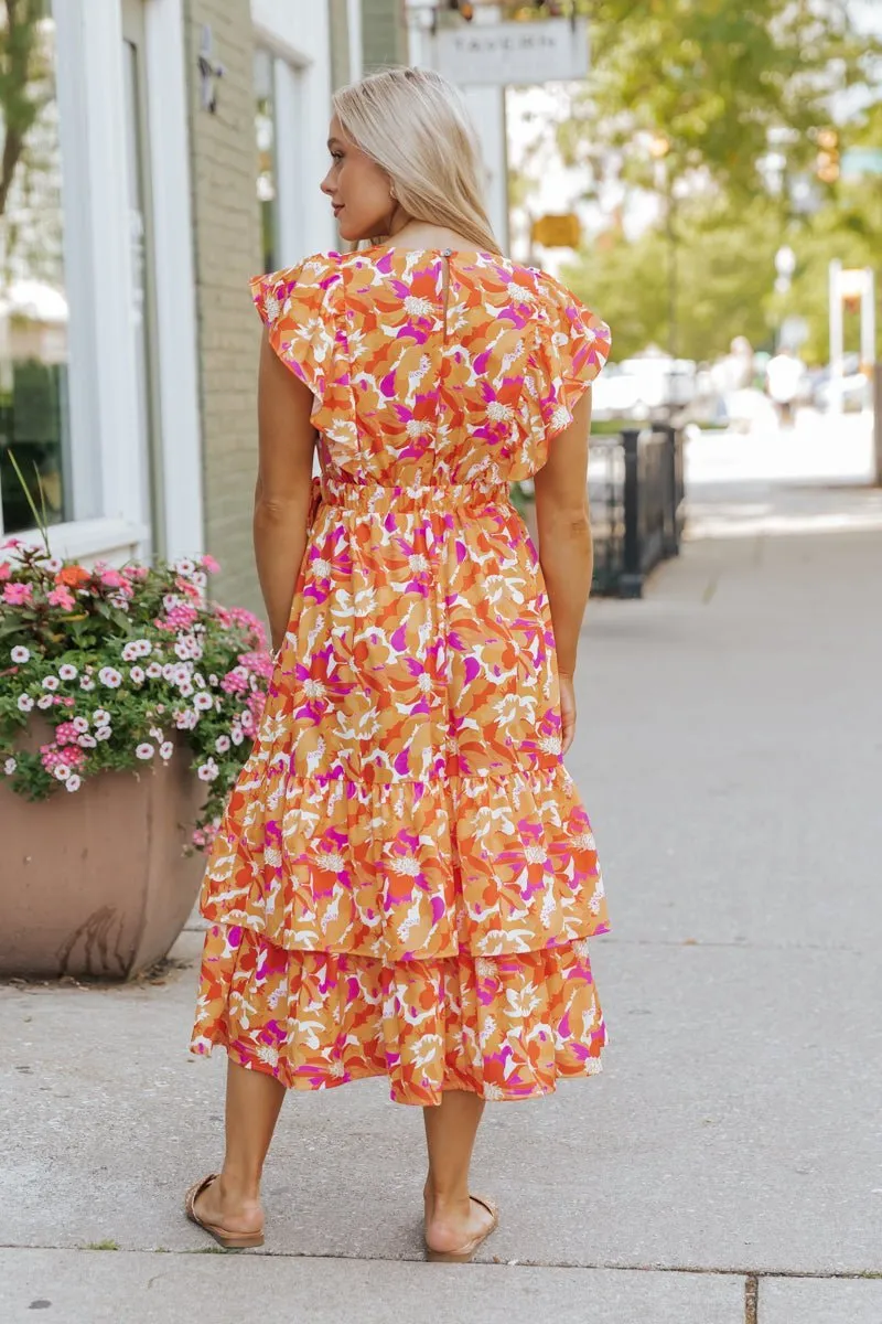 Paradise Peach Floral Tie Midi Dress - FINAL SALE