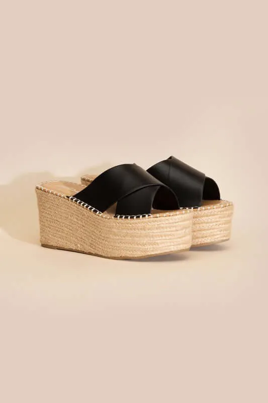 Partner-s Raffia Platform Wedges Slides Sandals