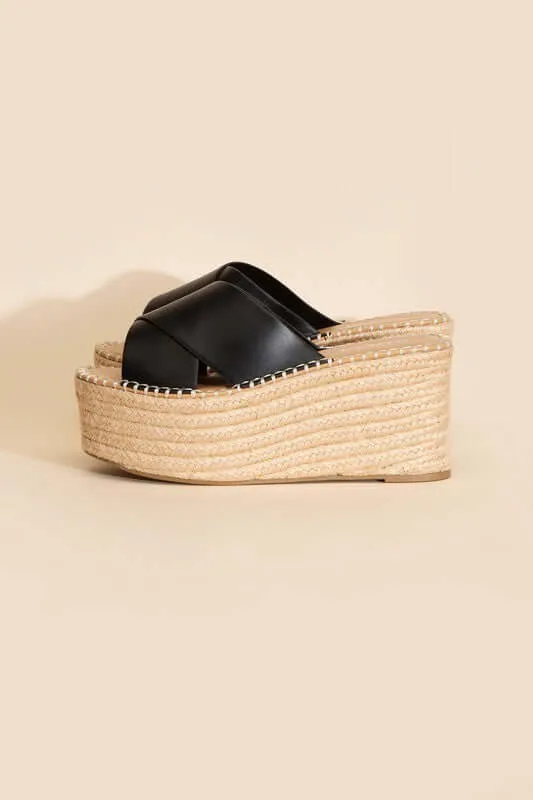 Partner-s Raffia Platform Wedges Slides Sandals