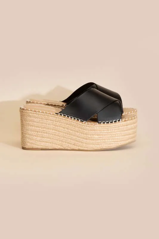 Partner-s Raffia Platform Wedges Slides Sandals