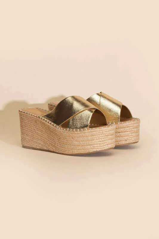 Partner-s Raffia Platform Wedges Slides Sandals