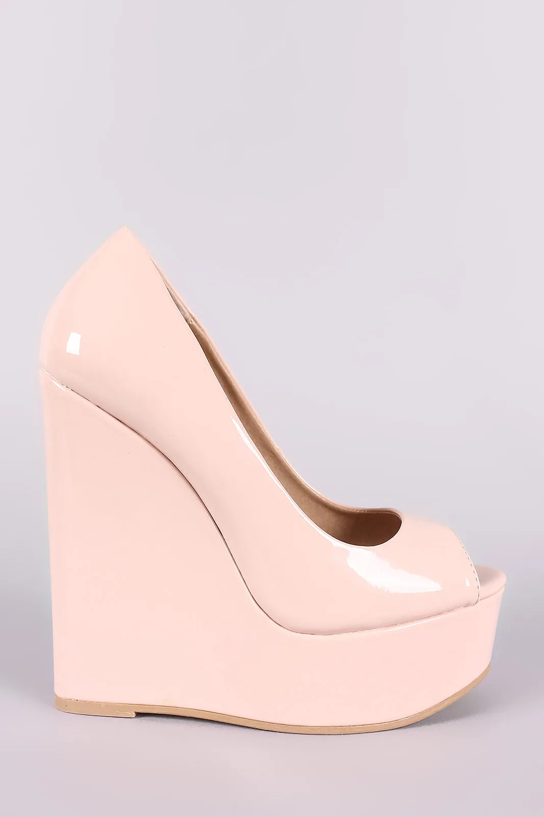 Peep Toe Vegan Patent Leather Platform Wedge