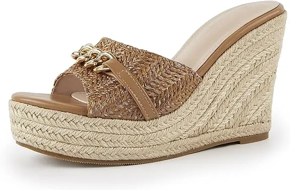 Platform Chain Apricot Open Toe Espadrille Wedge Sandals