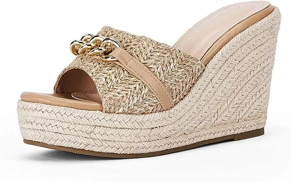 Platform Chain Apricot Open Toe Espadrille Wedge Sandals