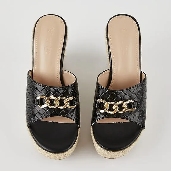 Platform Chain Apricot Open Toe Espadrille Wedge Sandals