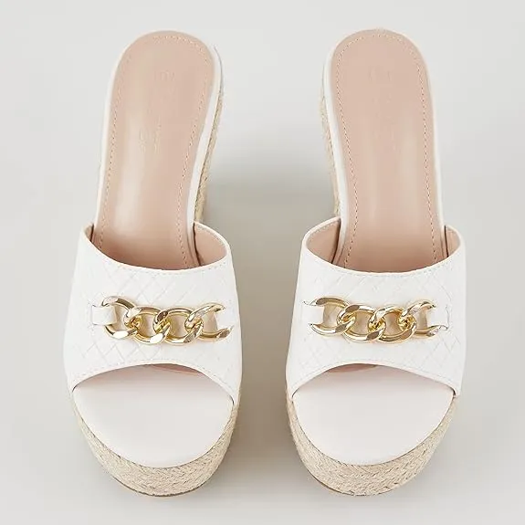 Platform Chain Apricot Open Toe Espadrille Wedge Sandals