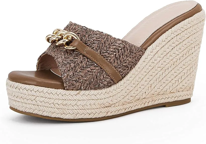 Platform Chain Apricot Open Toe Espadrille Wedge Sandals