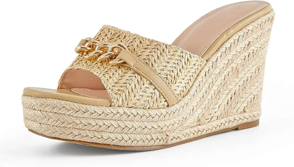 Platform Chain Apricot Open Toe Espadrille Wedge Sandals