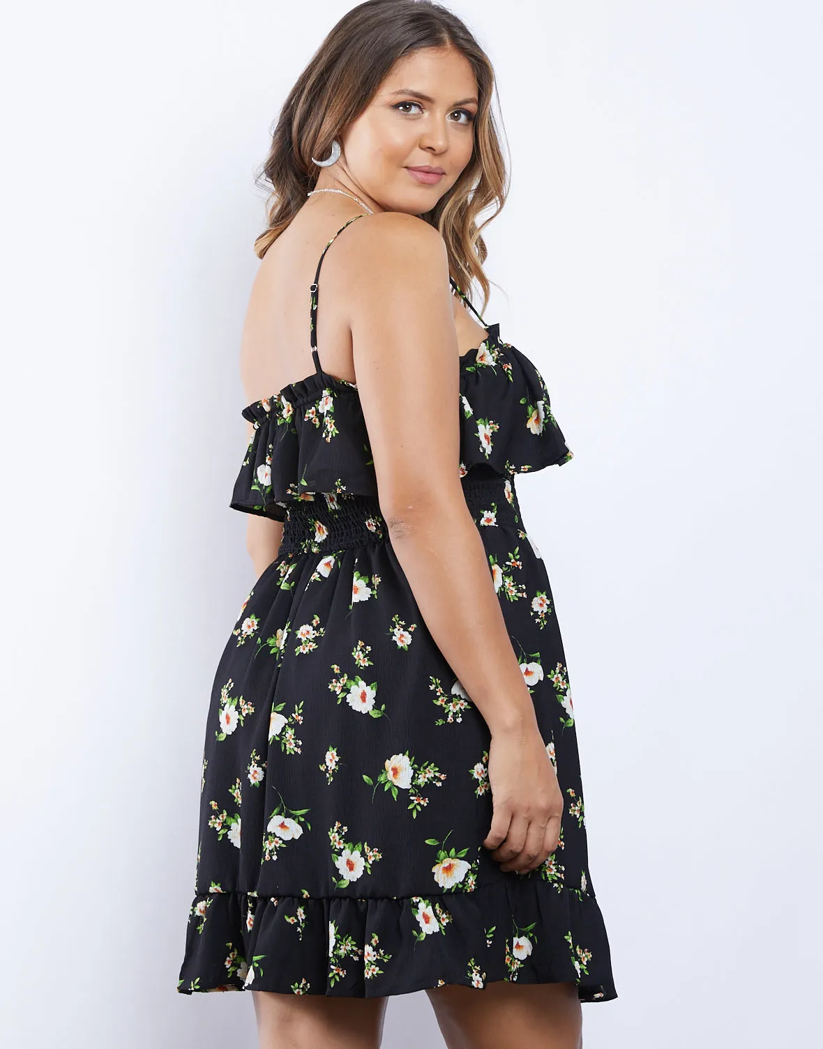 Plus Size Smocked Floral Dress