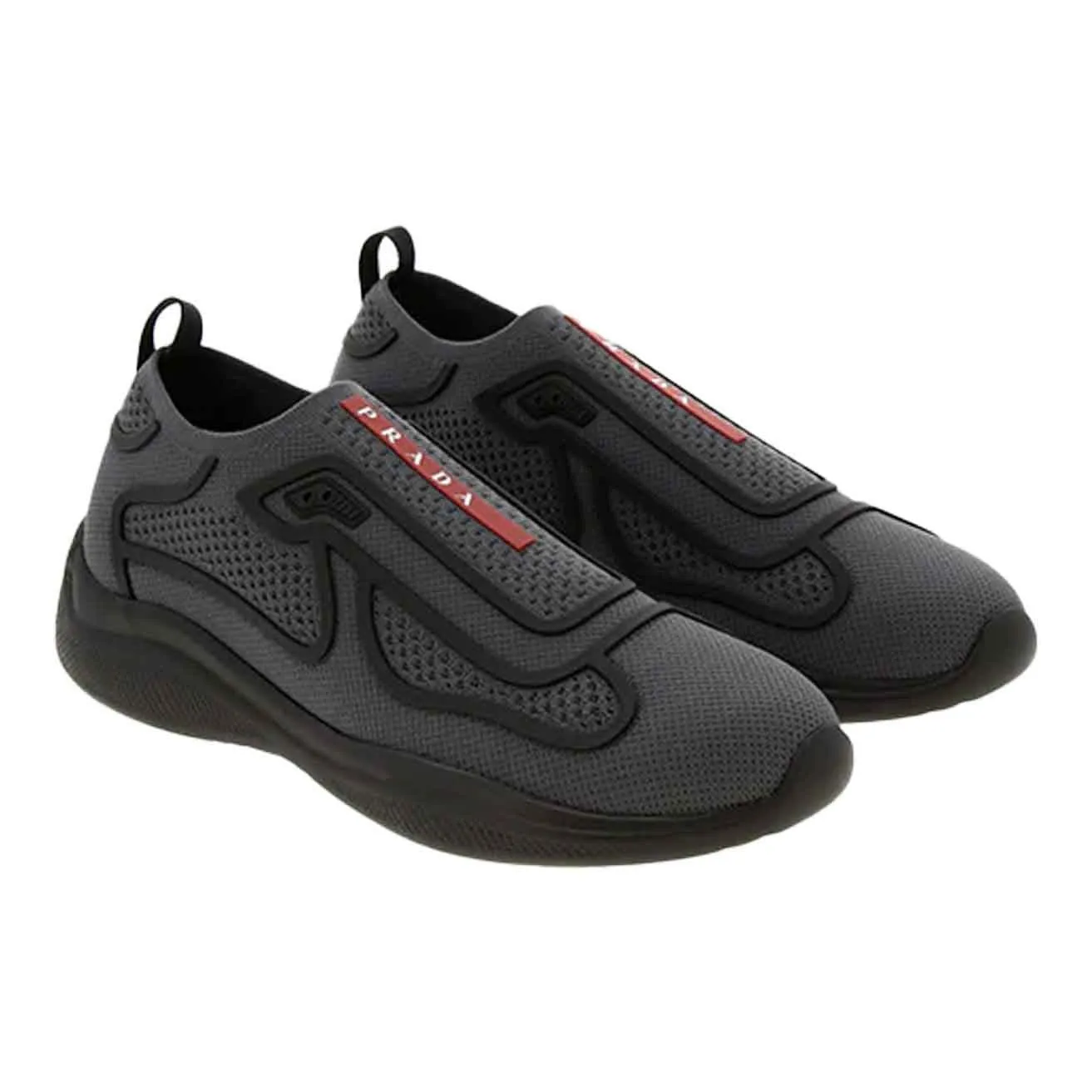 Prada America's Cup Mesh and Rubber Slip-On Sneakers in Grey