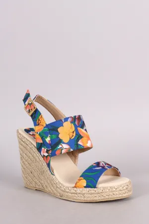 Qupid Floral Slingback Espadrille Platform Wedge