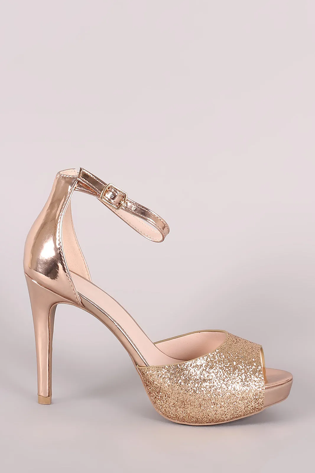 Qupid Glitter Accent Patent Ankle Strap Stiletto Platform Heel