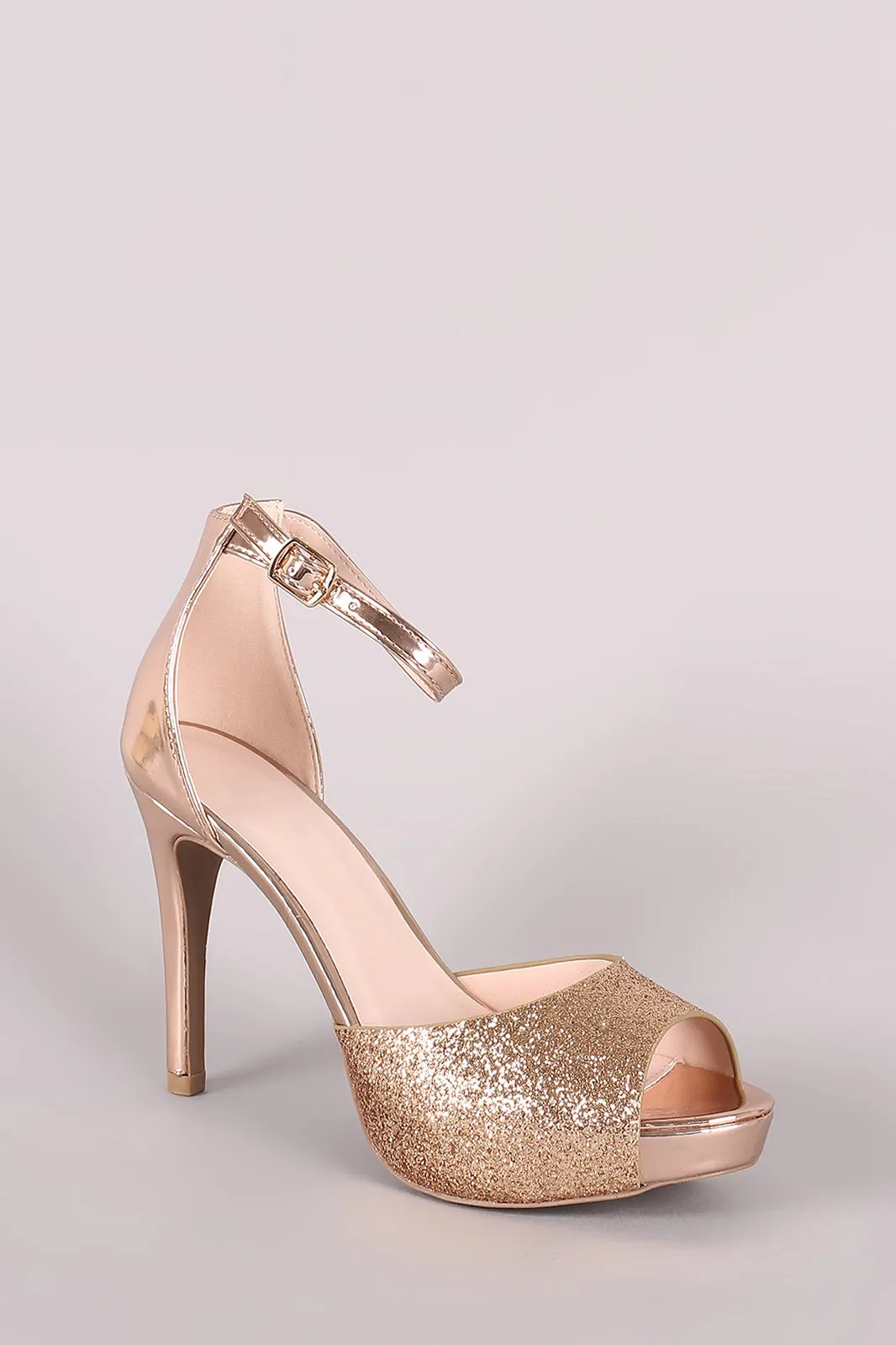 Qupid Glitter Accent Patent Ankle Strap Stiletto Platform Heel