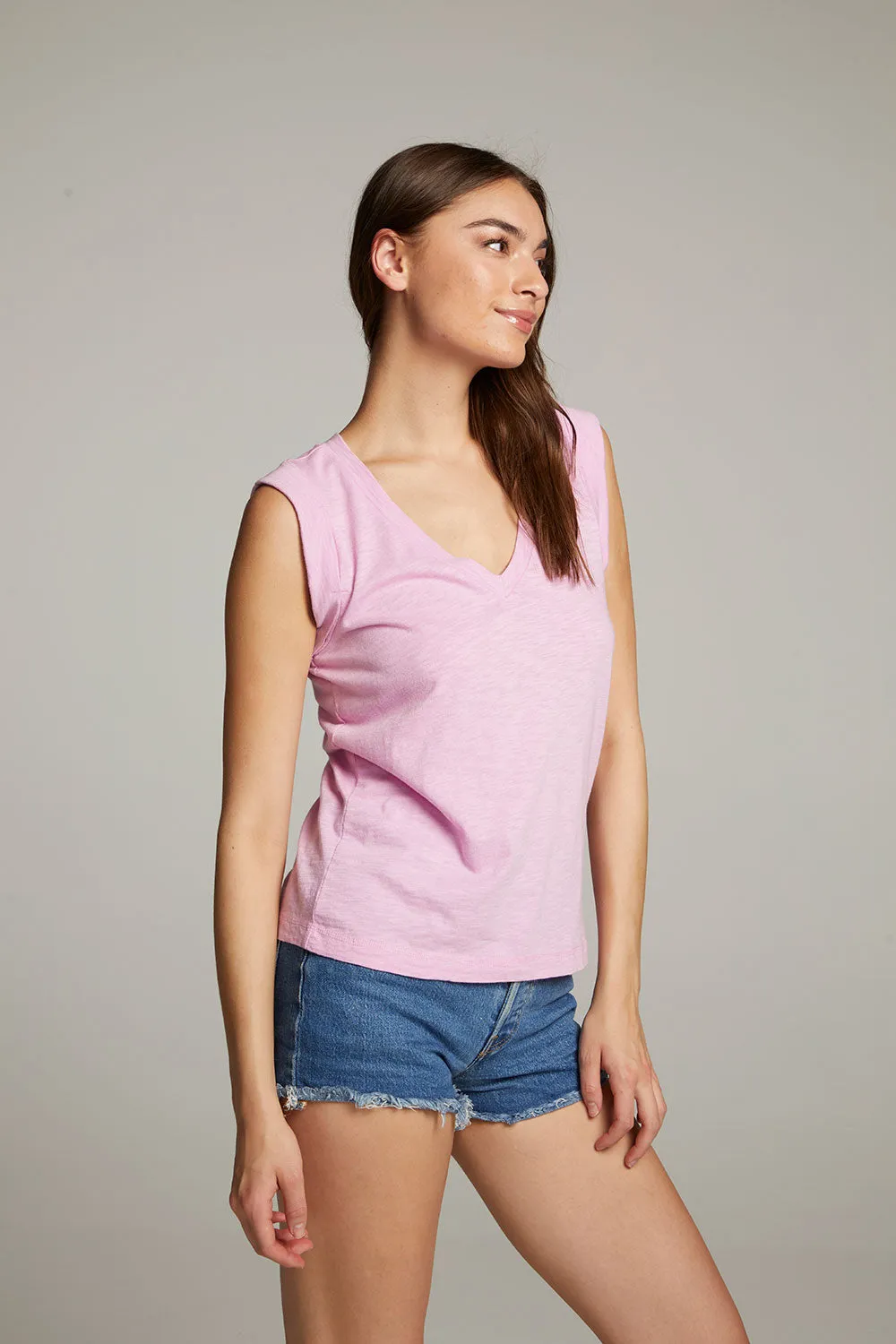 Rolled Pastel Lavender Armhole V-neck Muscle Tank