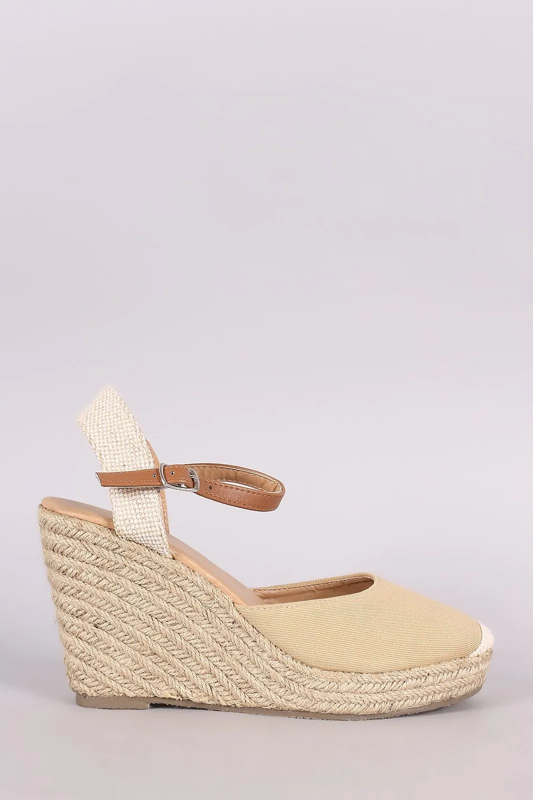 Round Toe Ankle Strap Espadrille Platform Wedge