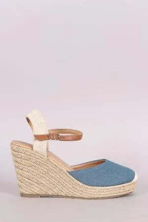 Round Toe Ankle Strap Espadrille Platform Wedge