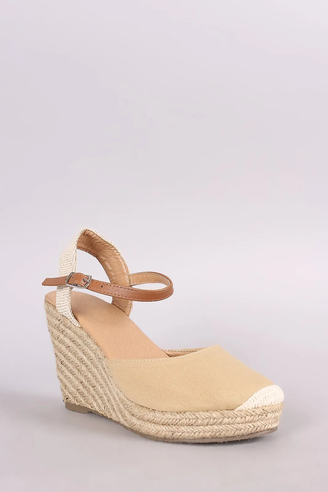 Round Toe Ankle Strap Espadrille Platform Wedge