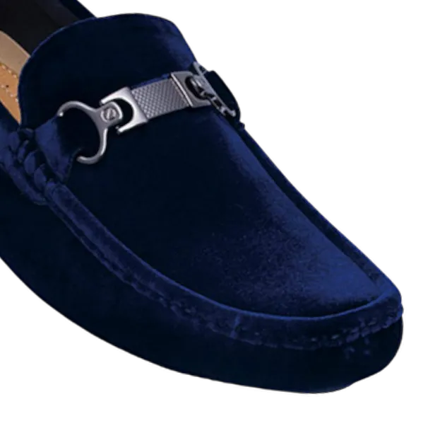 Royal Shoes Navy Suede Leather Material with Sliver Buckle Style MOC-69 Blue