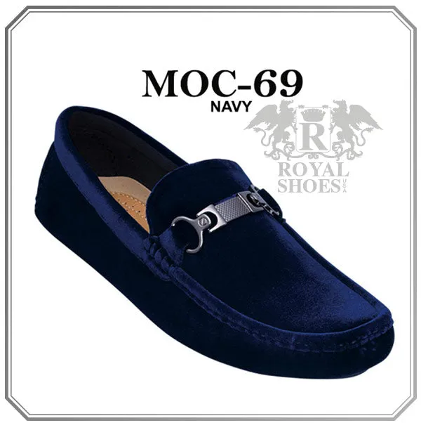 Royal Shoes Navy Suede Leather Material with Sliver Buckle Style MOC-69 Blue