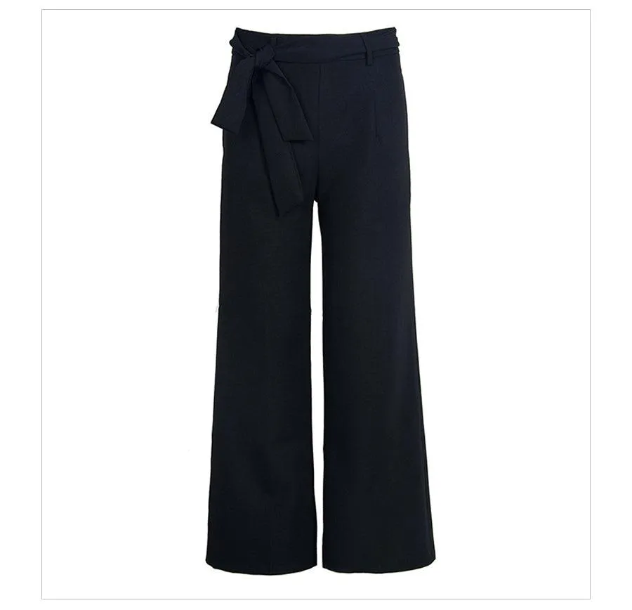 SASH BOW WIDE LEG ANKLE PANTS