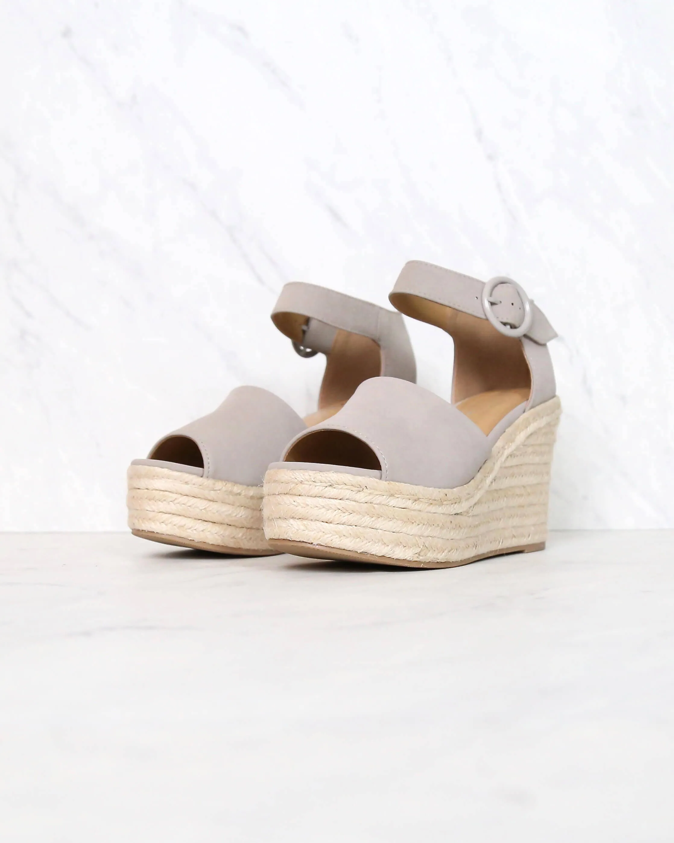 Sassy Espadrille Wedges in Light Grey