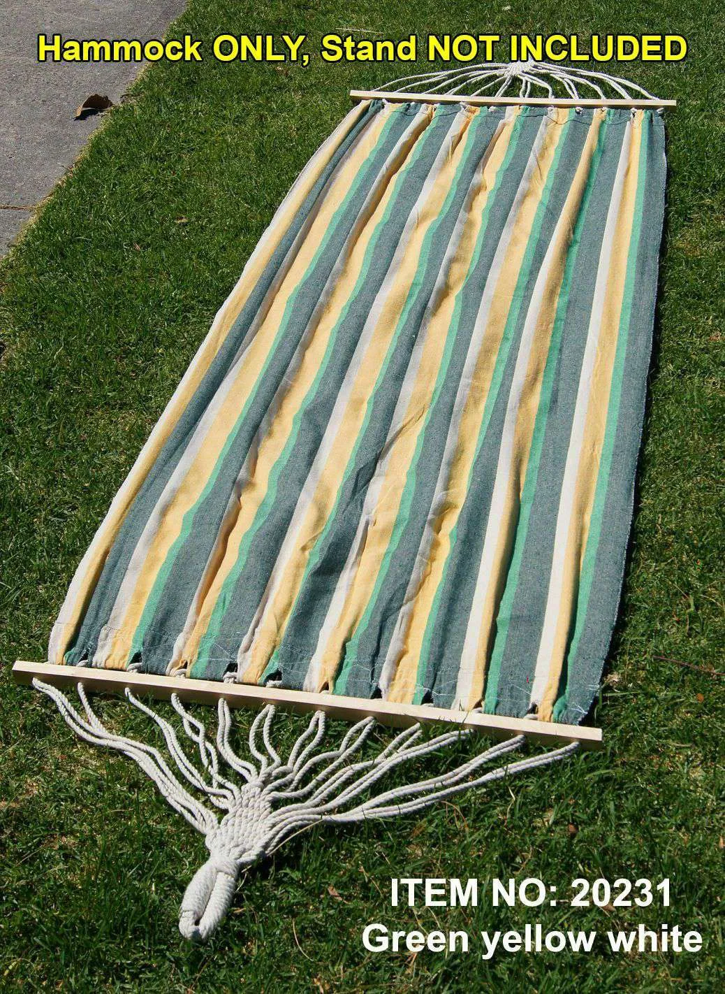 Single Size Cotton Canvas Hammock with Wooden Spreader Bar