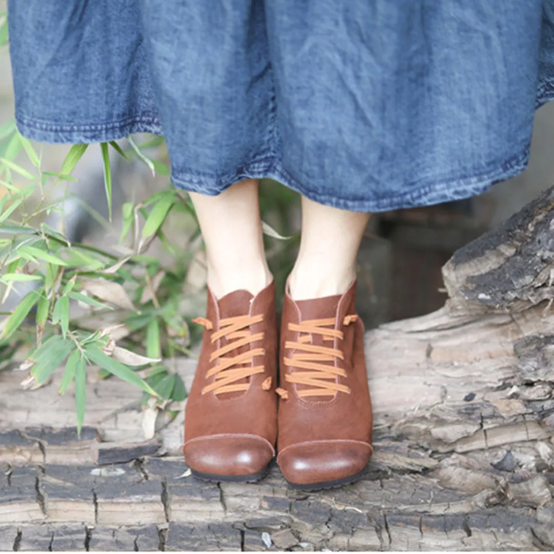 Square Toe Spliced Retro Leather Boots