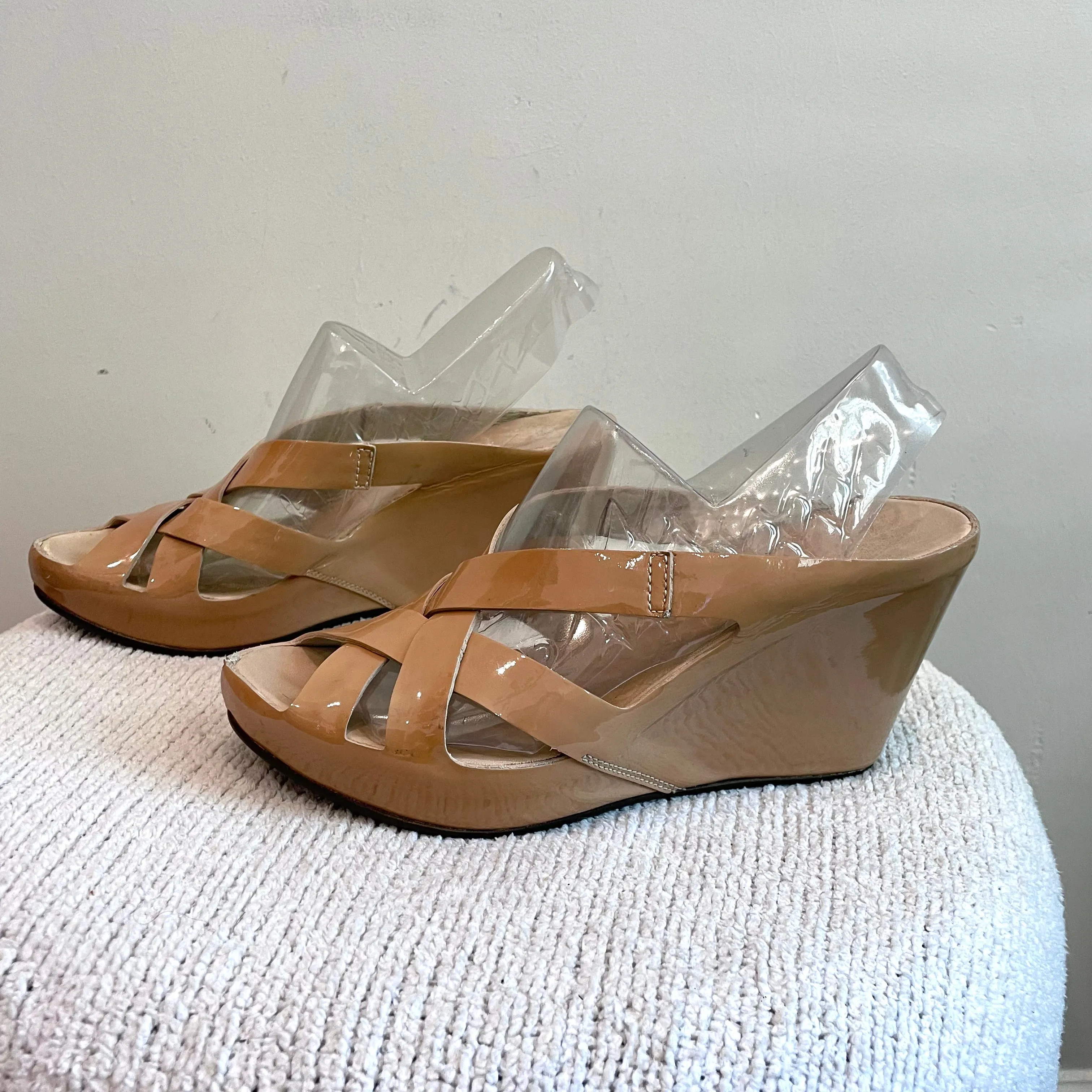 Strappy Patent Leather Wedge Heel