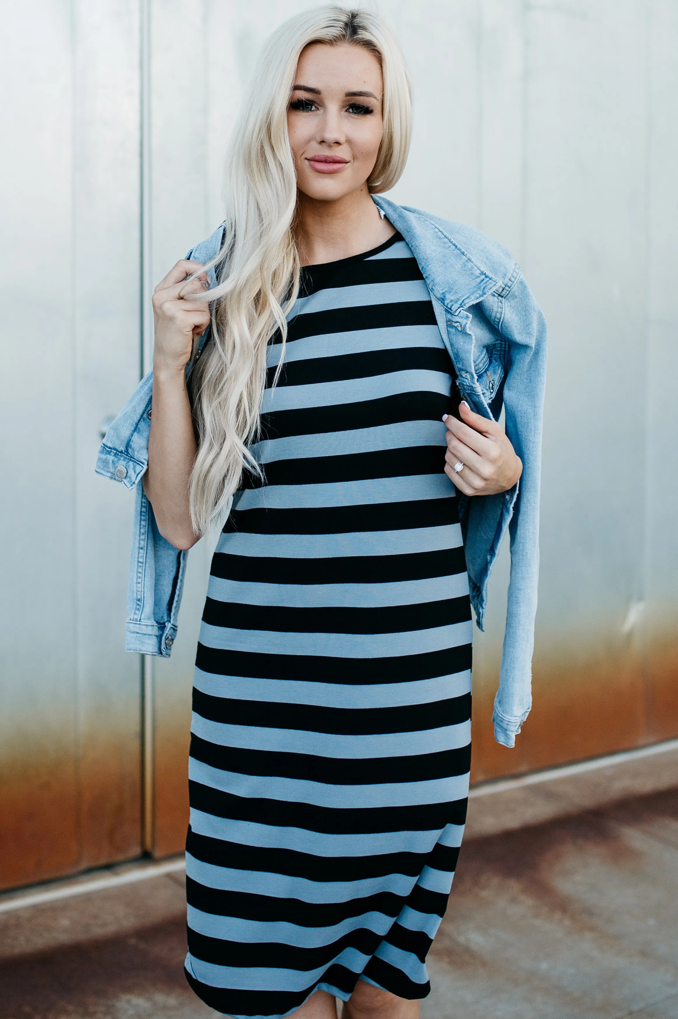 Striped Tee Dress: Black and Gray Thick Stripes