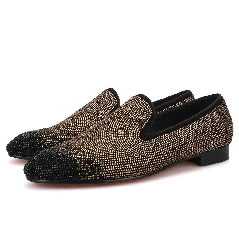 Suede Loafers with Rhinestones - Men Shoes