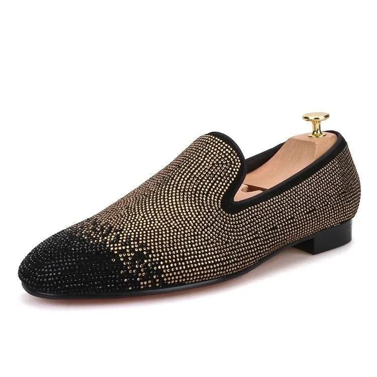 Suede Loafers with Rhinestones - Men Shoes