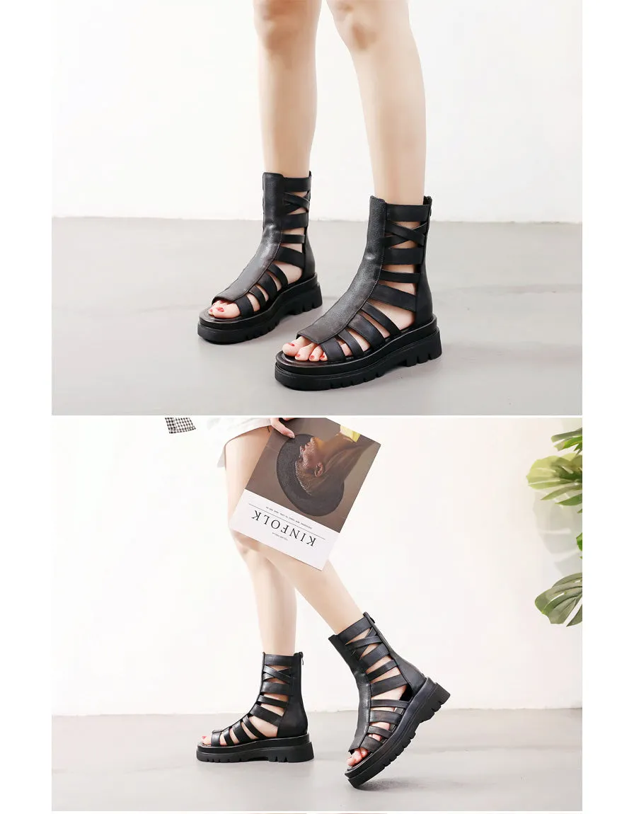 Summer Open Toe Black Platform Sandals Boots