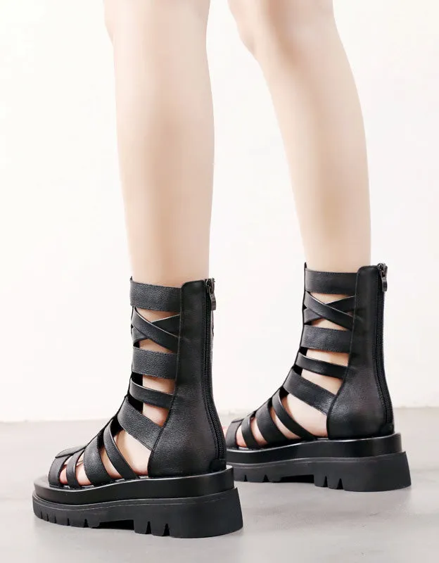 Summer Open Toe Black Platform Sandals Boots