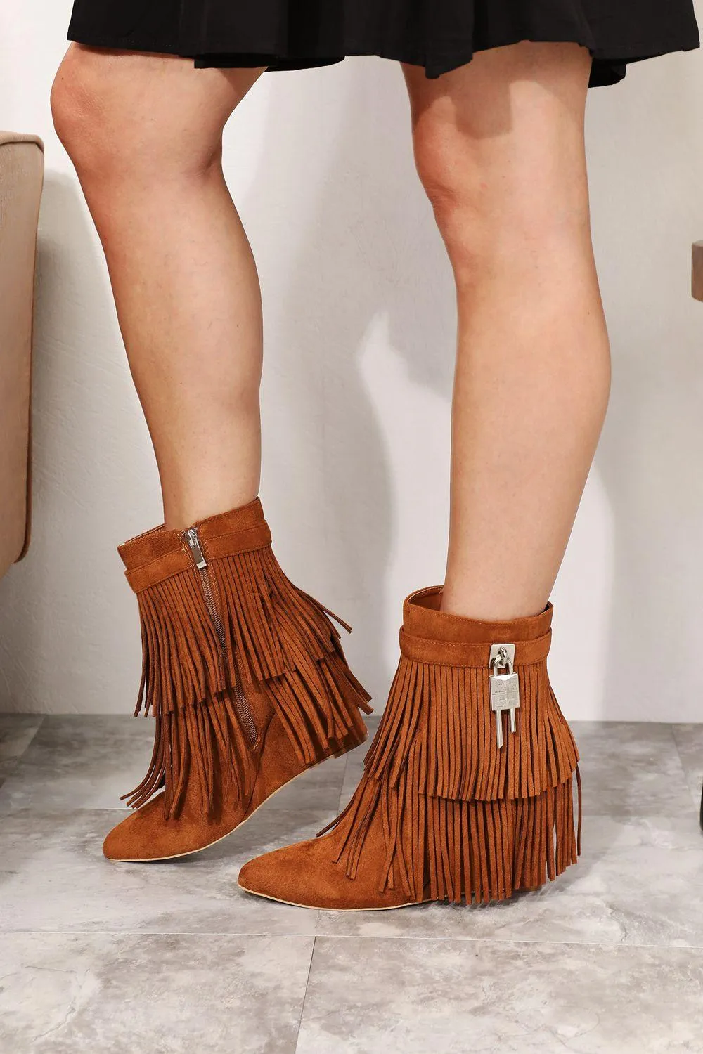 Tassel Wedge Heel Ankle Boots