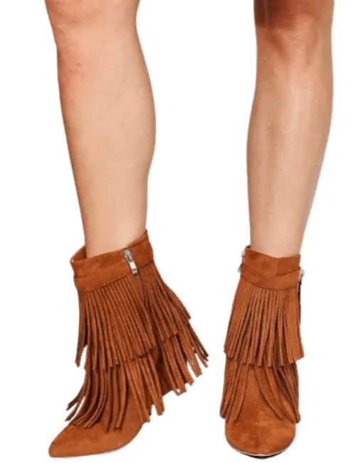 Tassel Wedge Heel Ankle Boots