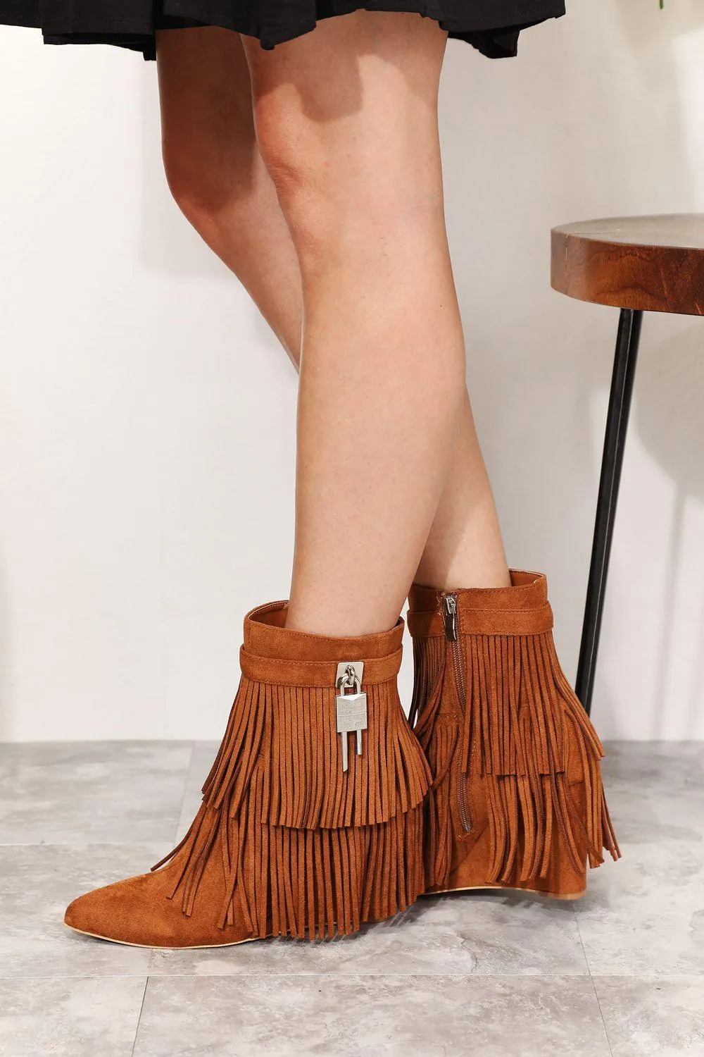 Tassel Wedge Heel Ankle Boots