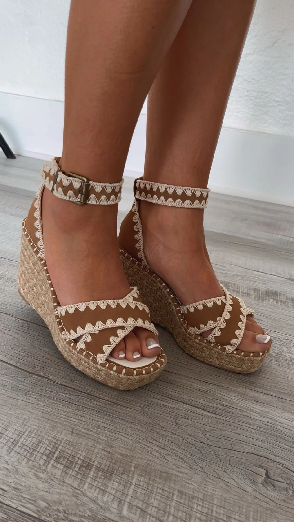 The Essie Espadrille Slide With Embroidered Straps, Camel