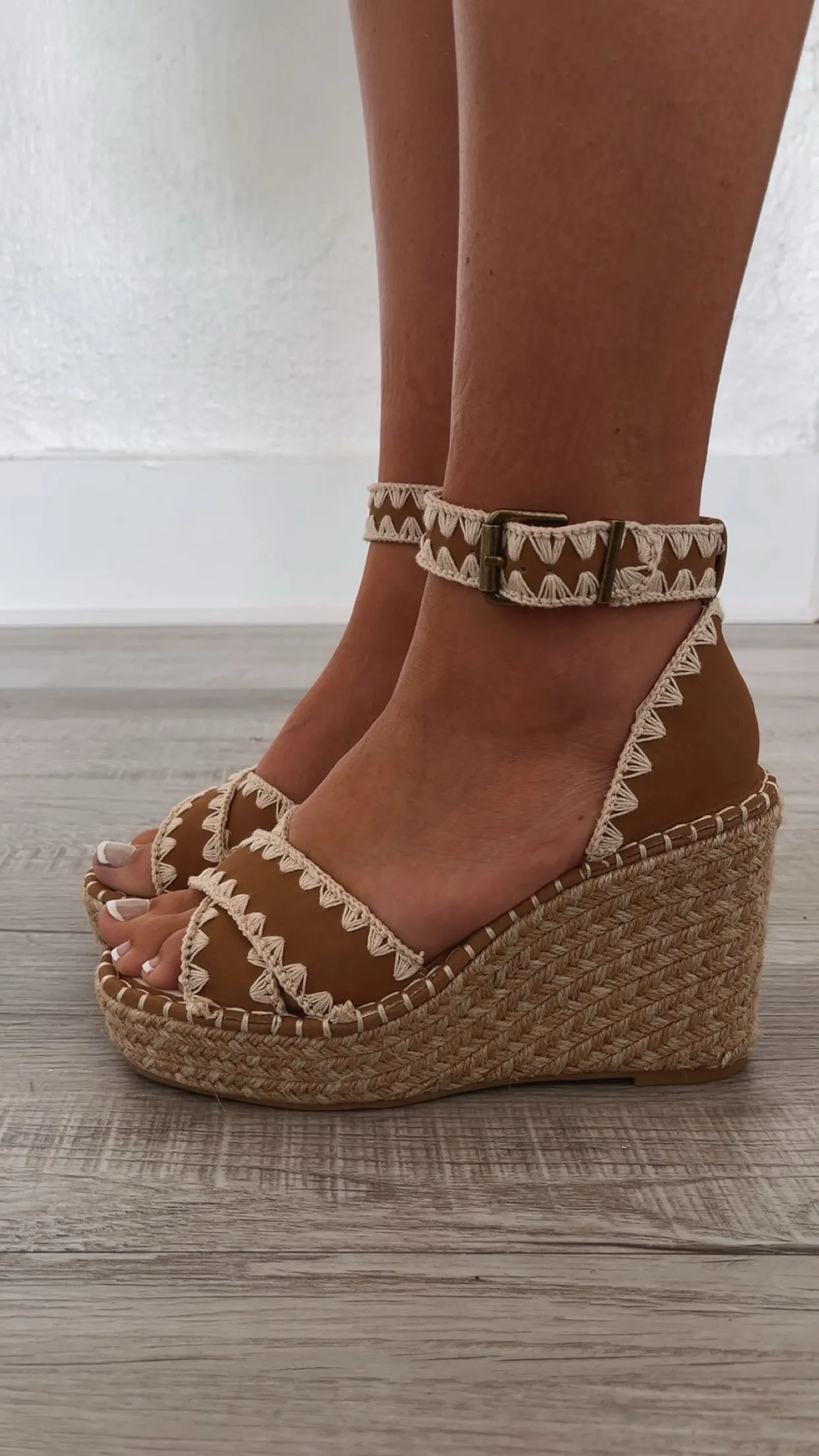 The Essie Espadrille Slide With Embroidered Straps, Camel