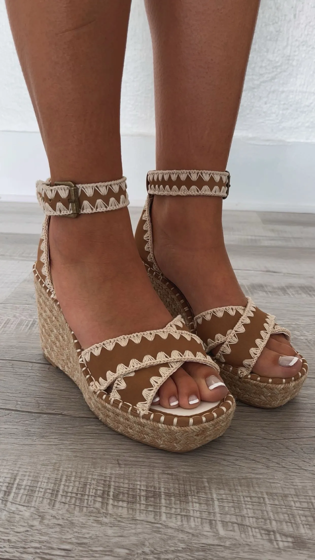 The Essie Espadrille Slide With Embroidered Straps, Camel